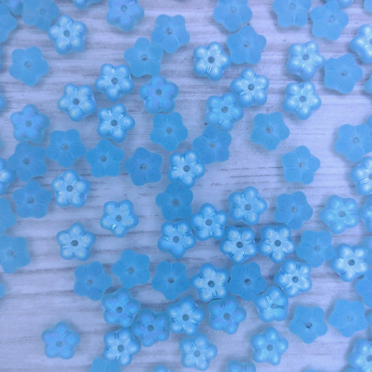 25 x 7mm Flat flowers in Matt Aqua Blue AB