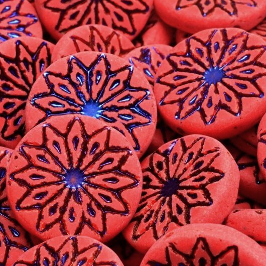 Pair of 18mm Origami flowers in Matt Opaque Red with Azuro