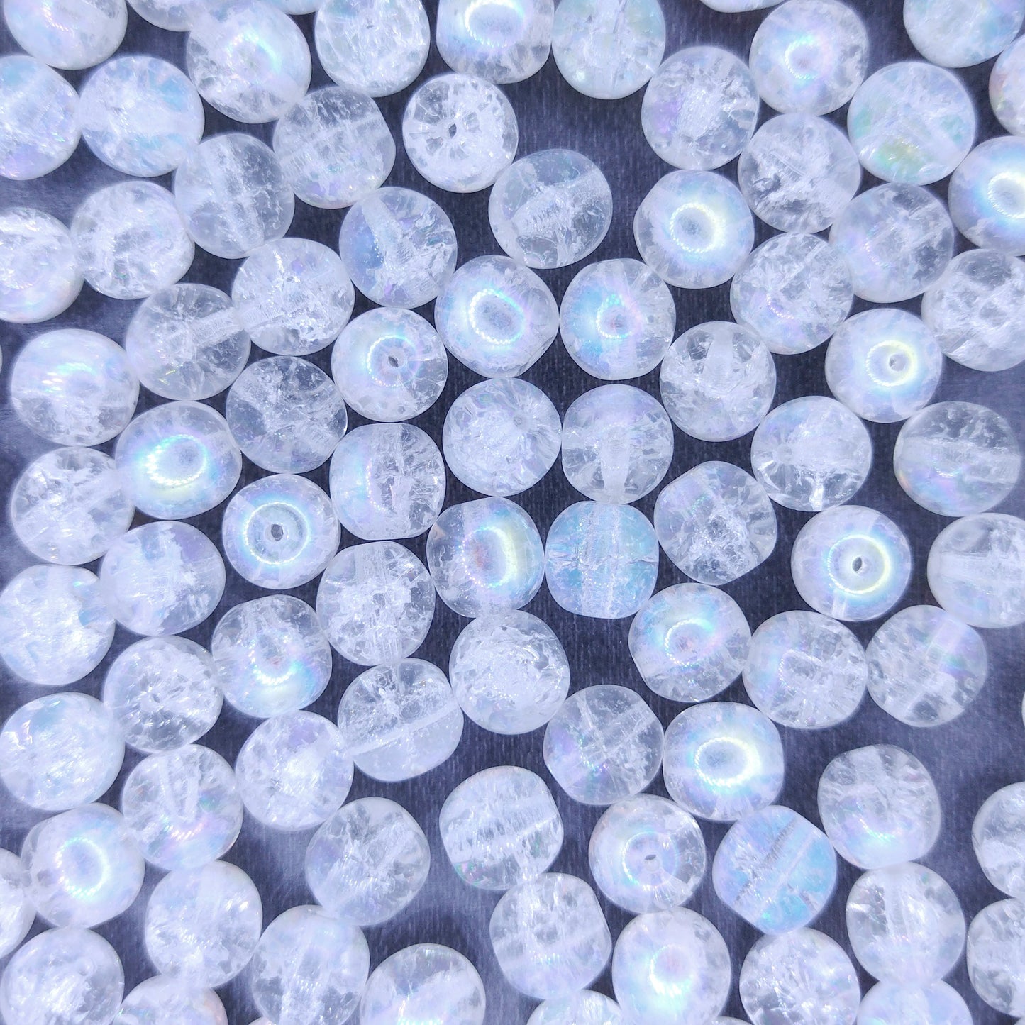 10 x 8mm round beads in Crackle Crystal AB