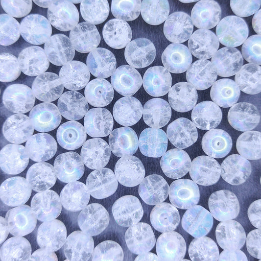 10 x 8mm round beads in Crackle Crystal AB