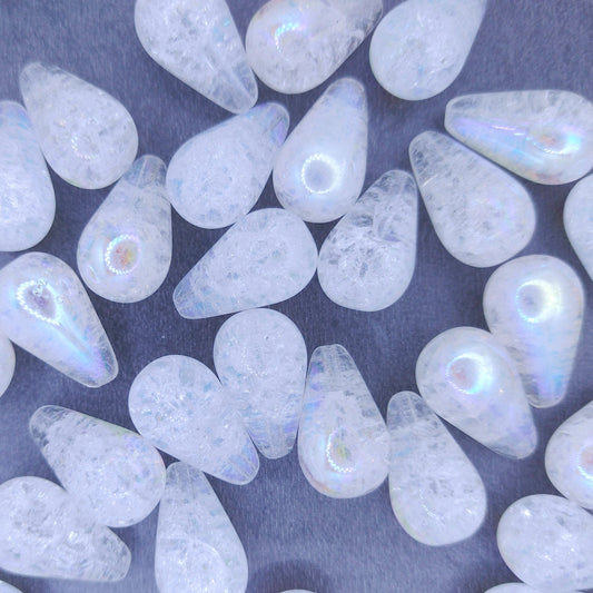 2 x Crackle drops in Crystal AB (18x11mm)