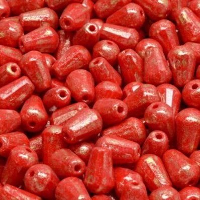 10 x faceted drops in Opaque Red/Cracked Honey (8x6mm)