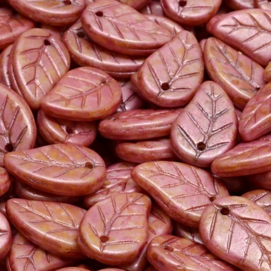 6 x Elm leaves in Opaque Rose Picasso (14x9mm)