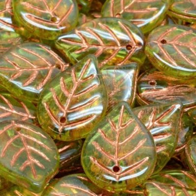 6 x Apple leaves in Olivine with Copper (18x13mm)