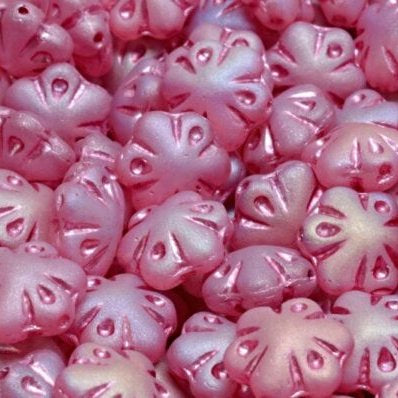 6 x 11mm Folklore beads in Matt Pink AB