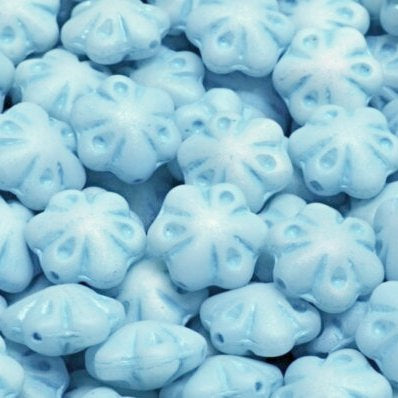 6 x 11mm Folklore beads in Matt White/Turquoise AB