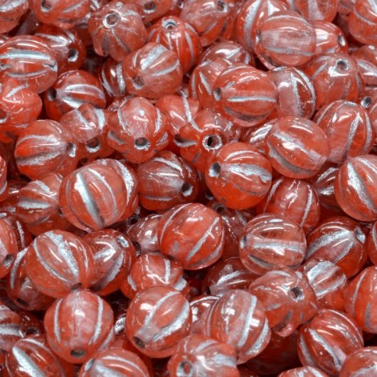 25 x 6mm melon beads in Orange with Silver