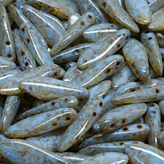 10 x two hole daggers in Pebble Stone Blue (5x16mm)