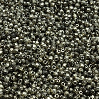 50 x True 2mm faceted beads in Antique Chrome