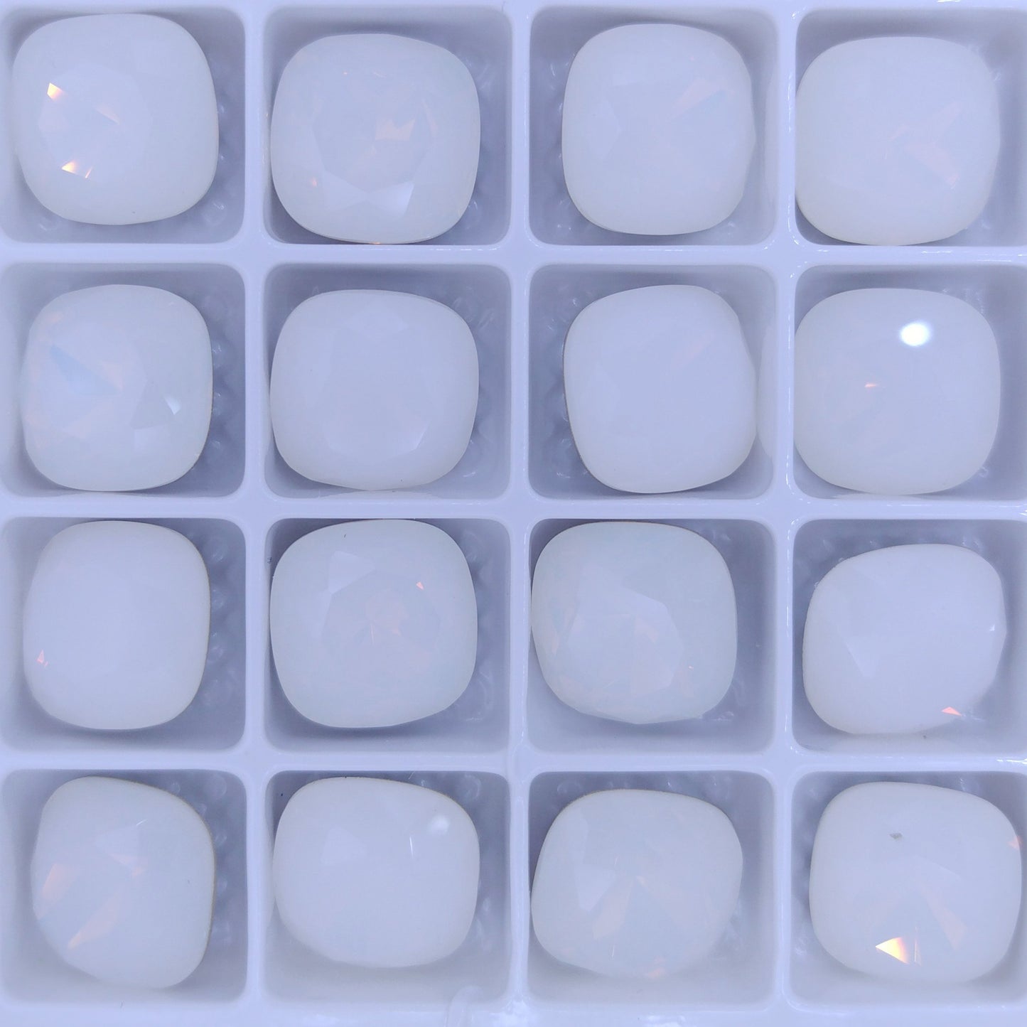 12mm round square in White Opal (Aurora)