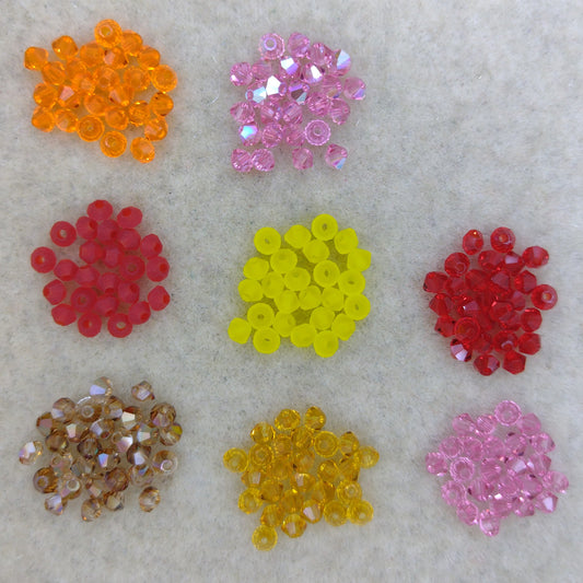 200 x 3mm bicone mix in Red, Pink, Orange and Yellow for Jean Power's Winter 2025 Beadalong