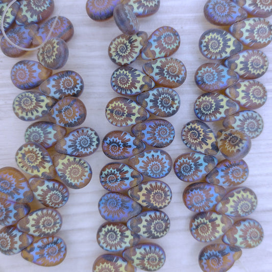 20 x Brown Marble drops with Shell design (12x8mm)