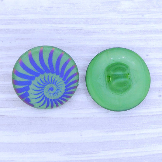 18mm glass button in Matt Green with Laser Etched Shell