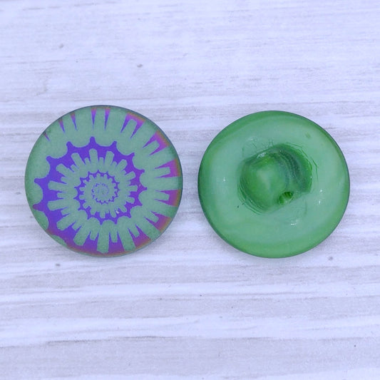 18mm glass button in Matt Green with Laser Etched Shell 2