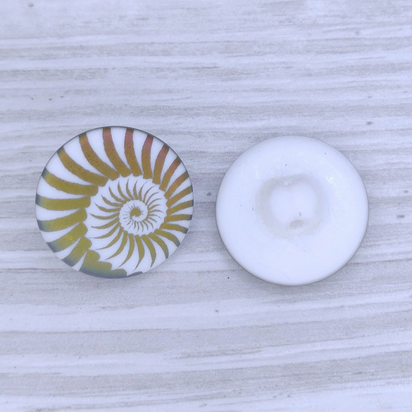 18mm glass button in Matt White with Laser Etched Shell