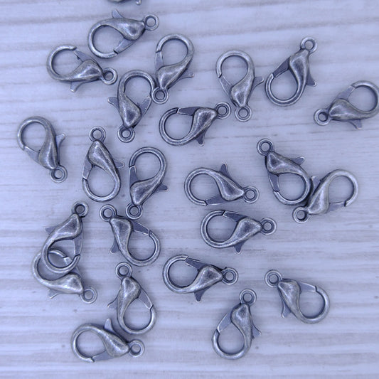 5 x 12mm Lobster Clasps in Antique Silver (UK Production)