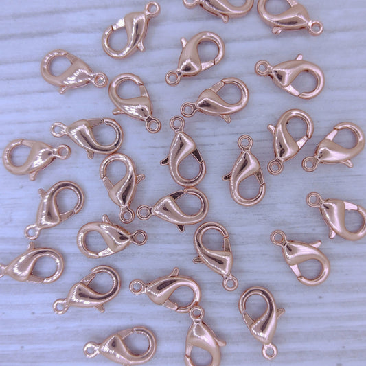 5 x 12mm Lobster Clasps in Rose Gold (UK Production)