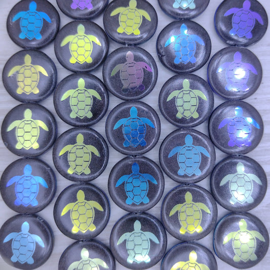 8 x 17mm disc beads in Black with a laser etched Turtle