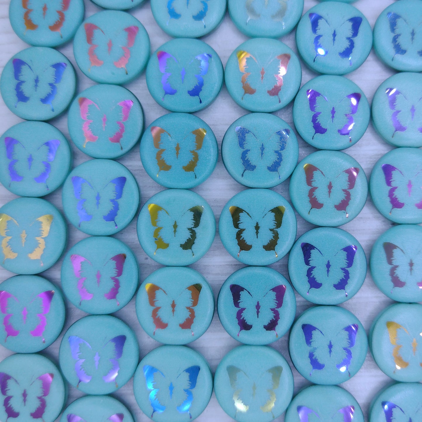 8 x 14mm disc beads in Jade with laser etched Butterfly