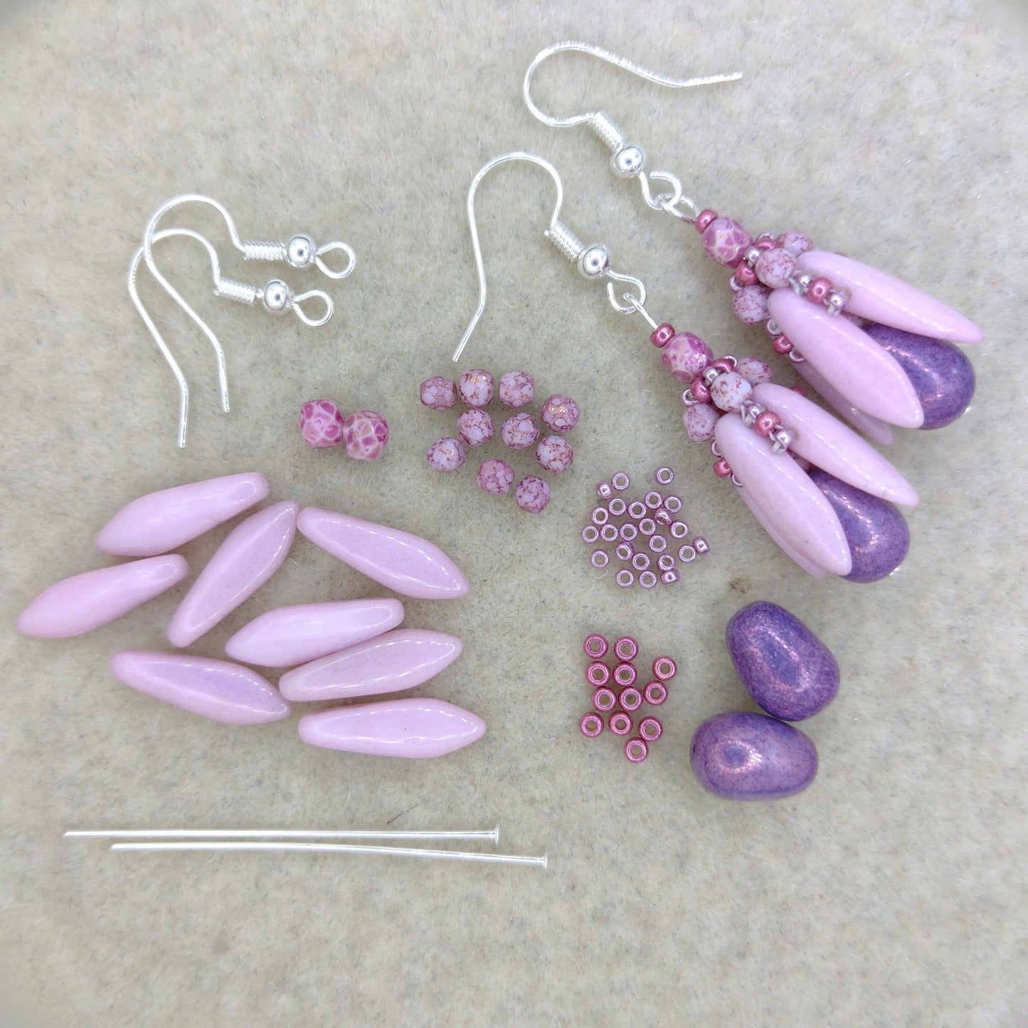 Bead and Findings Kit - Dragonflower Earrings in Pink and Purple