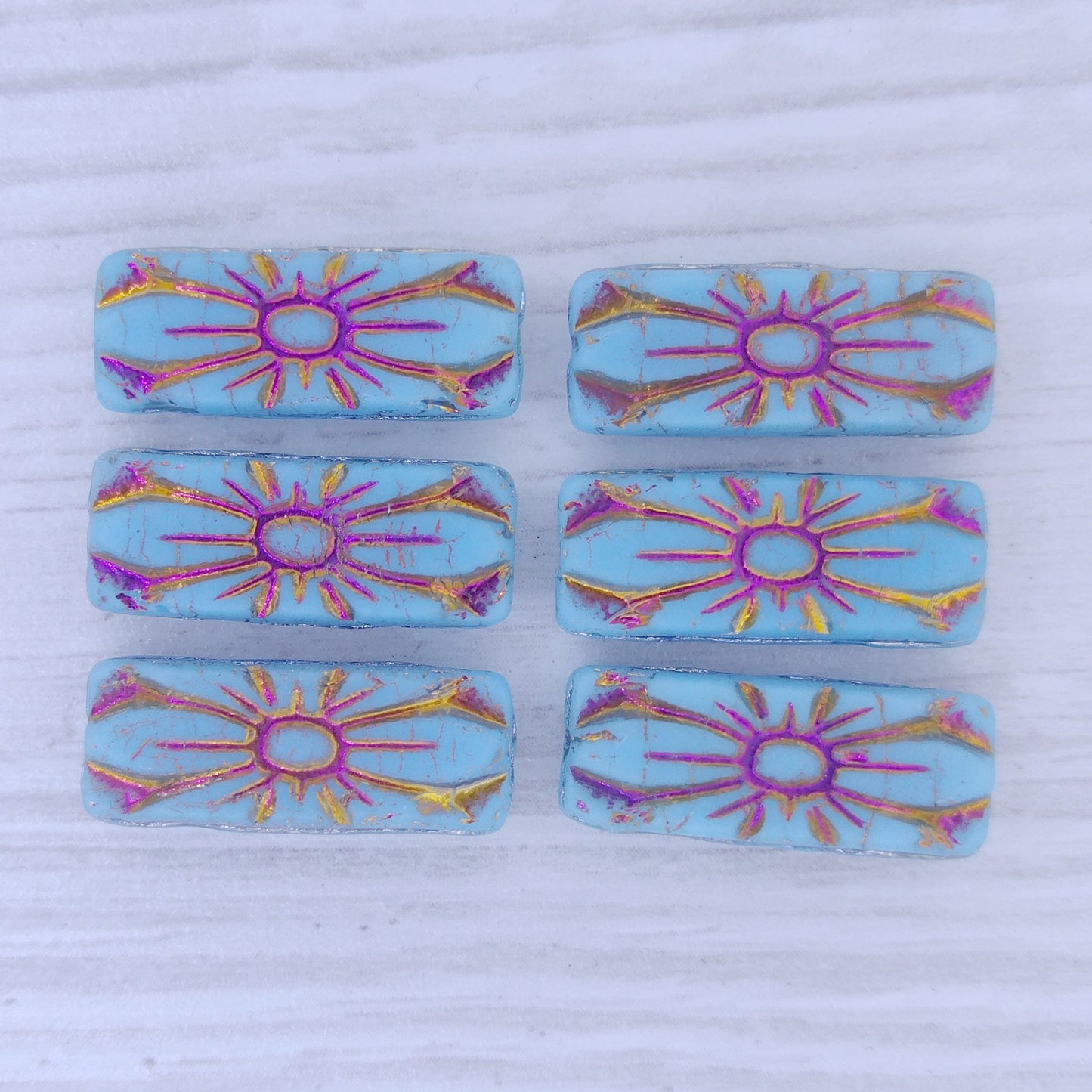 2 x Flower rectangles in Matt Blue with Sliperit (20x8mm)