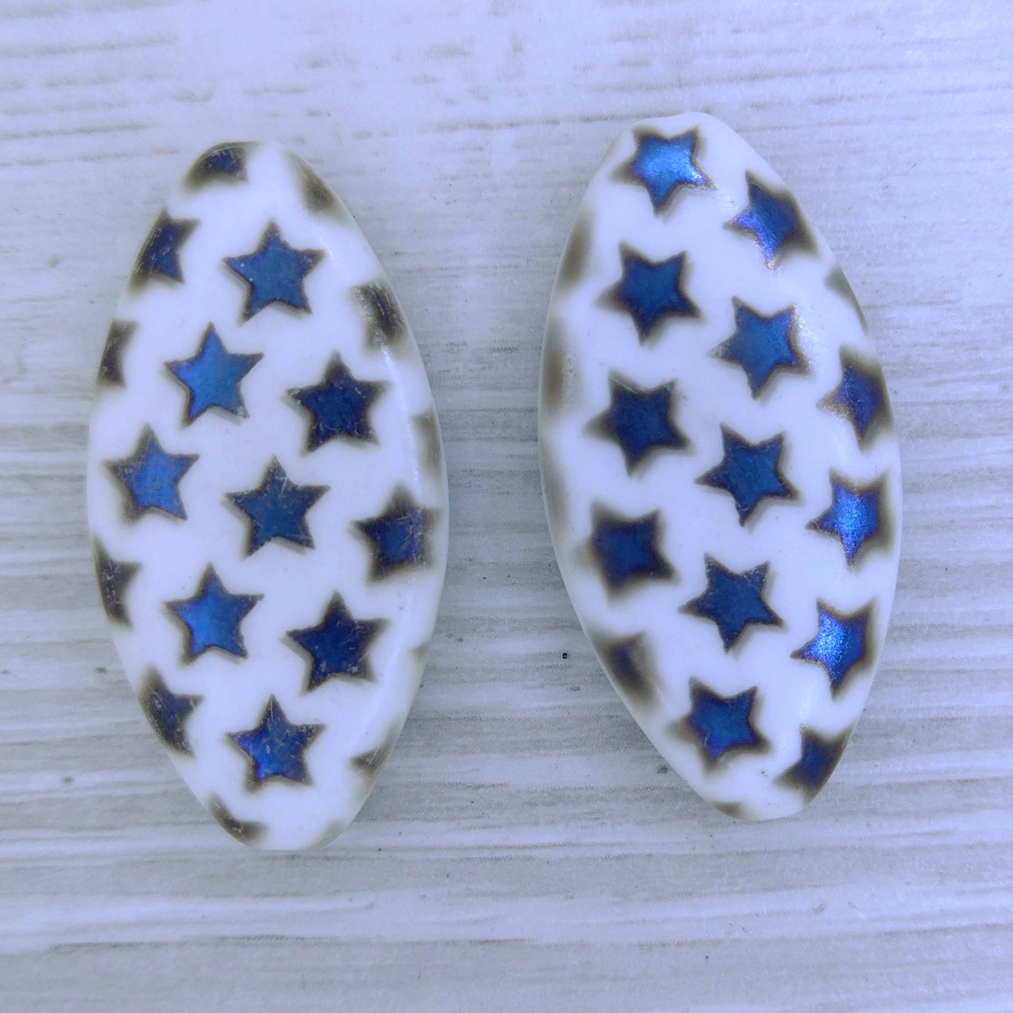 Large focal bead - White oval with stars