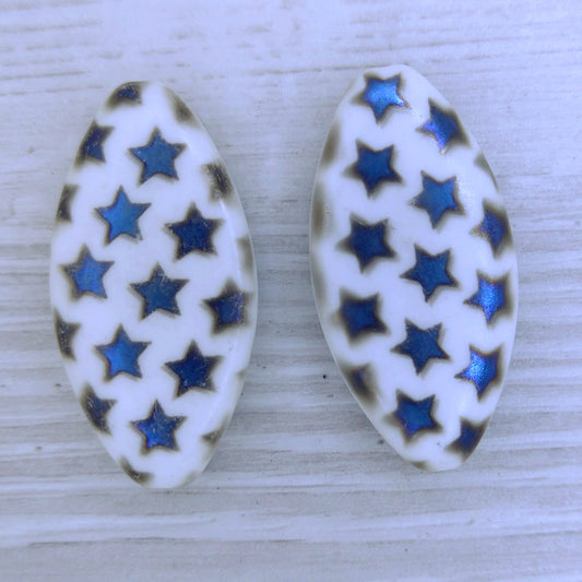 Large focal bead - White oval with stars