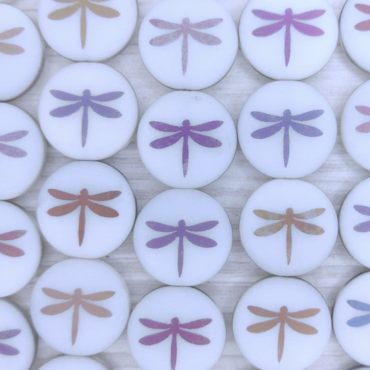 8 x 16mm discs in Matt White with laser etched Sliperit dragonflies