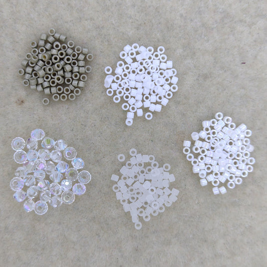 Jewellery and Stand Bead Kit  - Jean Power's Winter 2025 Beadalong in a mix of Whites and Light Pewter