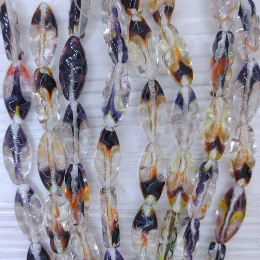 6 x Spindle beads in Crystal and Browns mix (18x8mm)