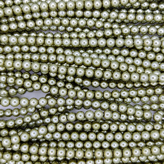 120 x 4mm round pearls in Dirty Green