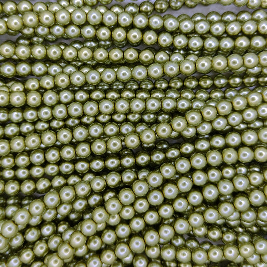 150 x 2mm round pearls in Olive Green