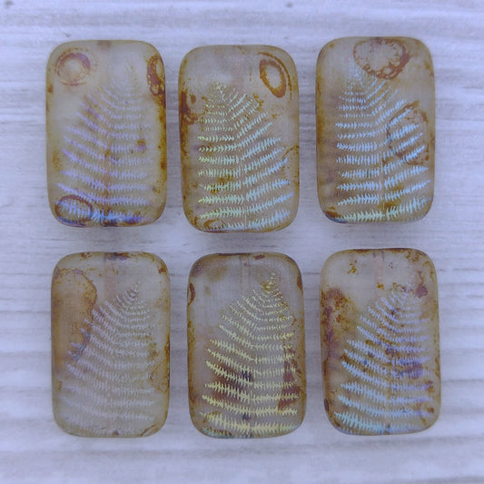 4 x Rectangular beads in Crystal Picasso with Fern design (18x12mm)
