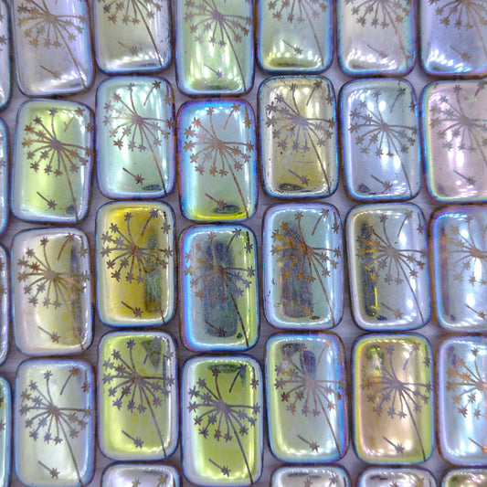 6 x Rectangular beads in Topaz Picasso with dandelion design (18x12mm)