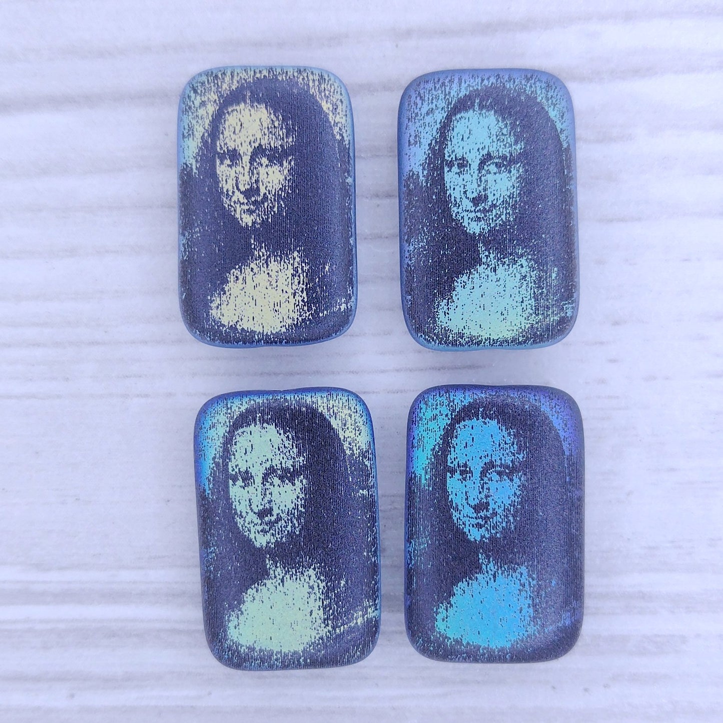 4 x rectangular beads in Matt Black with Mona Lisa (18x12mm)