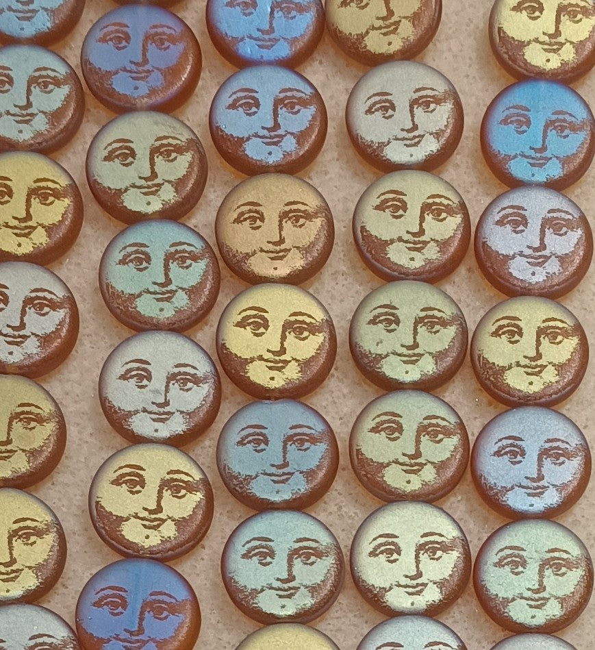 8 x 14mm disc beads in Matt Brown with laser etched Man in the Moon
