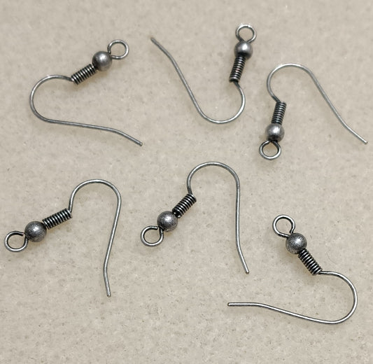 3 pairs of Fish Hook ear wires in Antique Silver (UK Production)