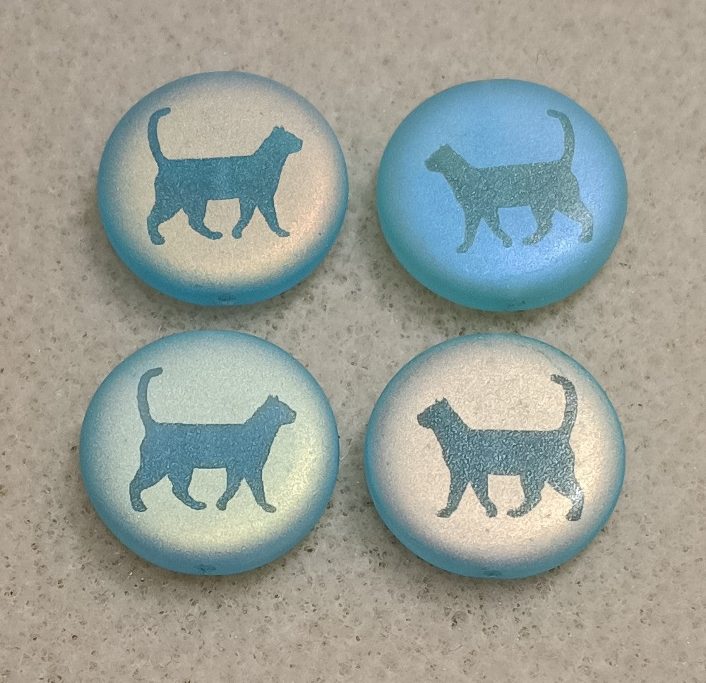 4 x 17mm disc beads in Matt Aquamarine with walking cat