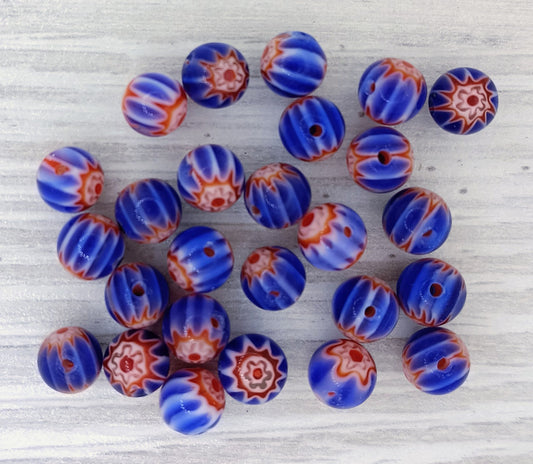 25 x 6mm round Millefiori beads in Dark Blue (2000s)