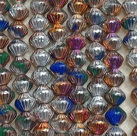 25 x 9mm Flutted bicones in Multicoloured Silver