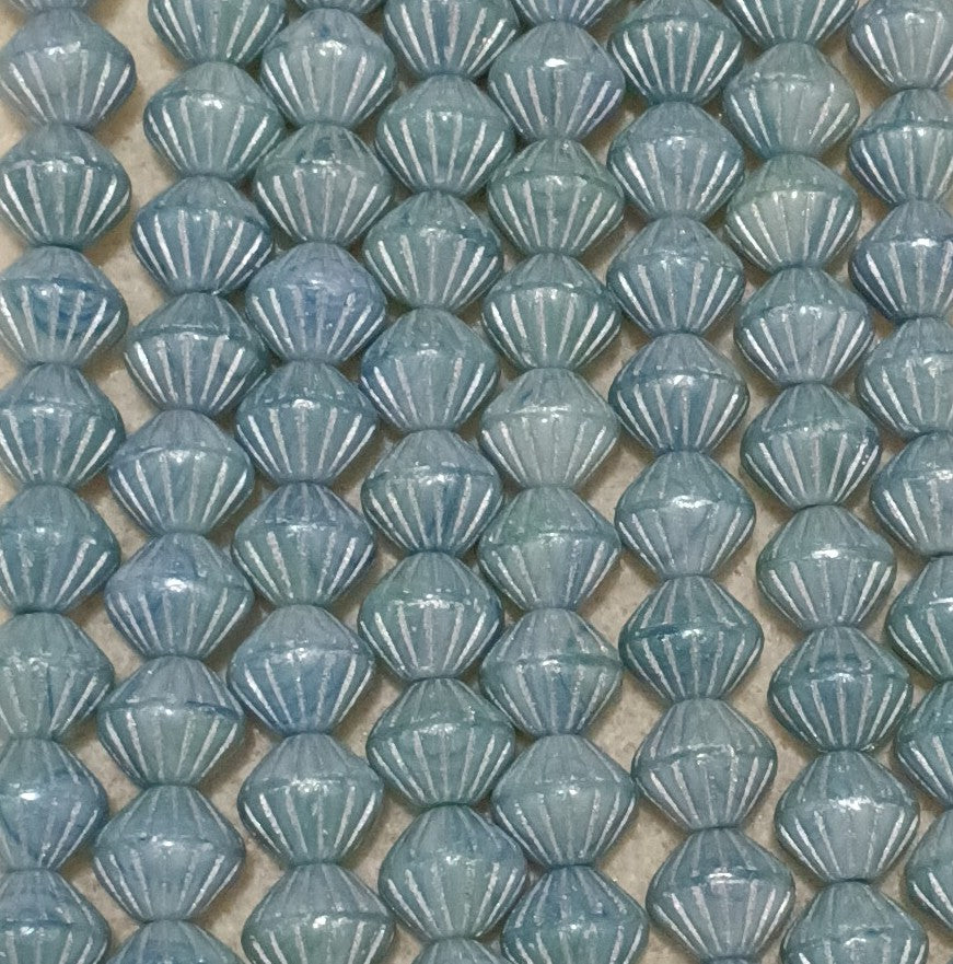 25 x 9mm Flutted bicones in Blue and Silver