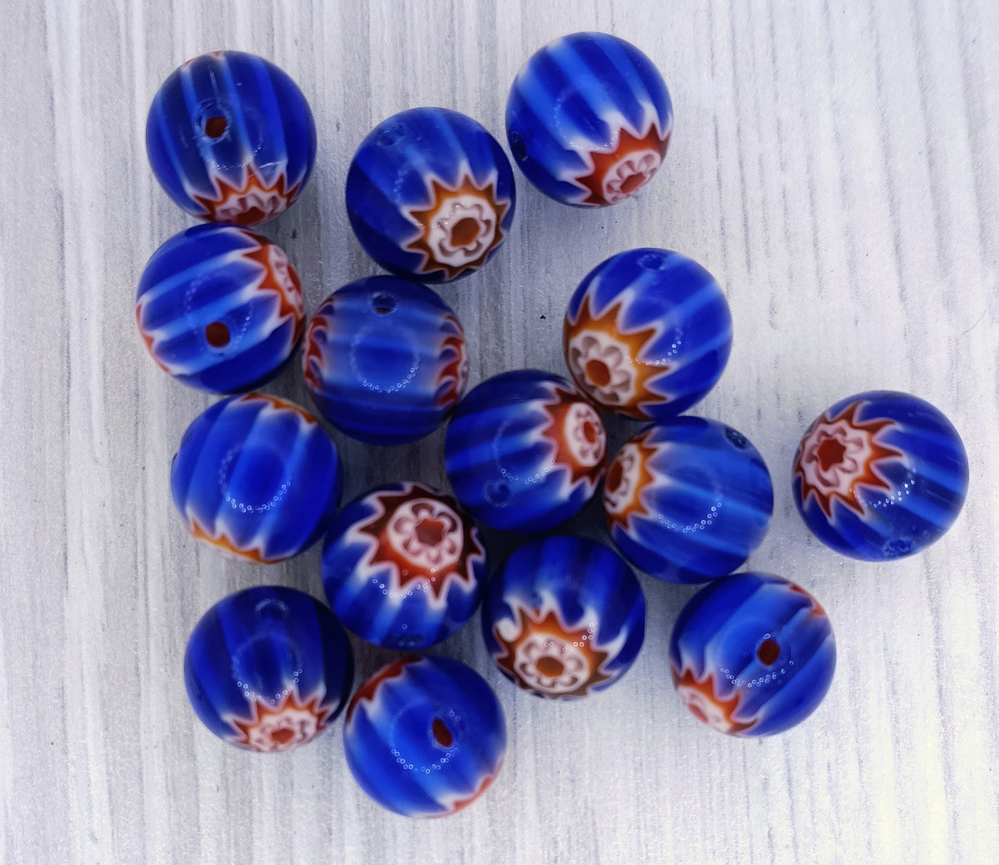 8 x 10mm round Millefiori beads in Dark Blue (2000s)