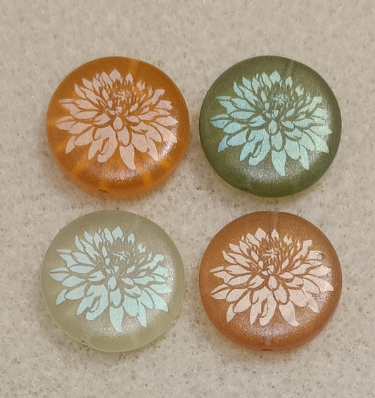 4 x 17mm disc beads in Mix of Matt Colours with Dahlia