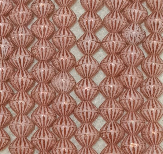25 x 9mm Flutted bicones in Alabaster and Copper