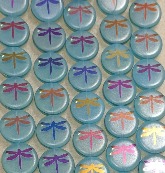 8 x 16mm discs in Aqua Opal with laser etched dragonflies