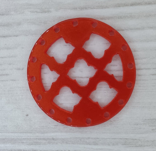 27mm Round Laser Cut Cabochon in Red Silk