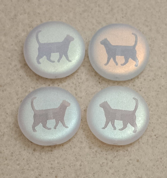 4 x 17mm disc beads in Matt Crystal with walking cat