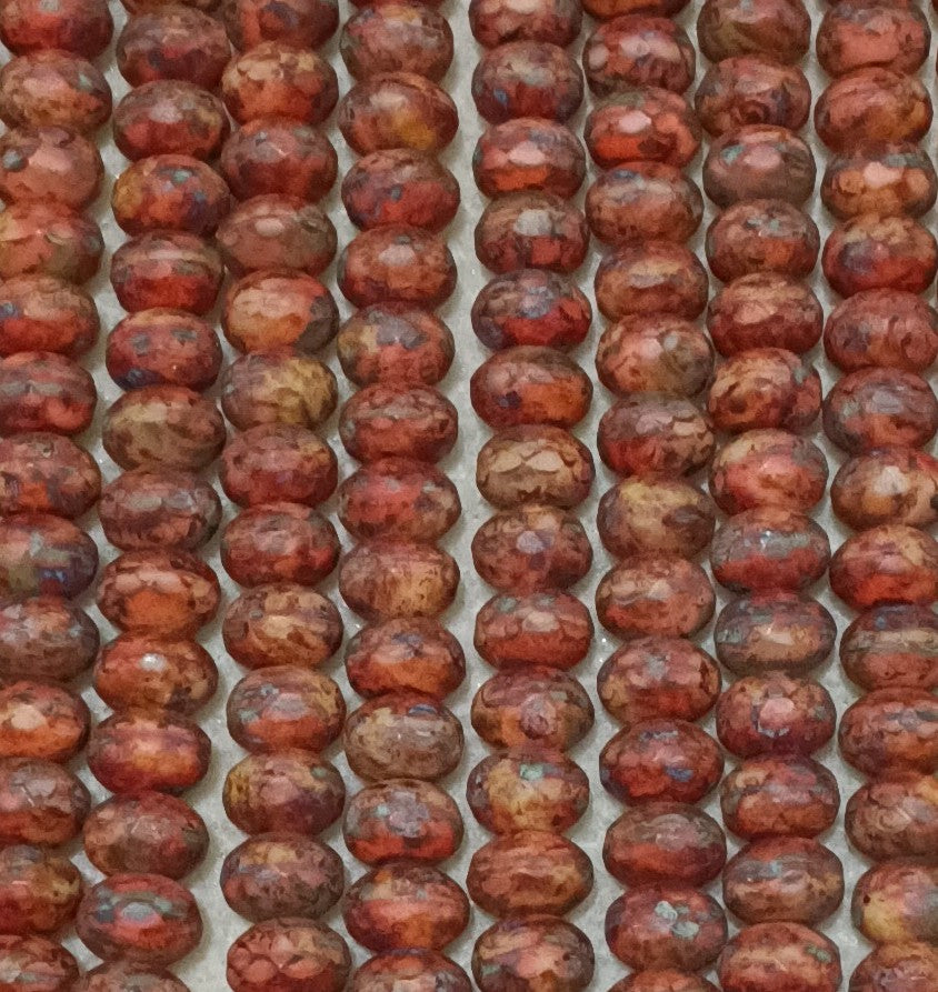 25 x faceted rondelles in Red Brown Marble (6x9mm)