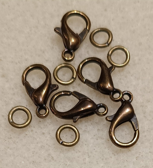 5 x 12mm Lobster Clasps in Antique Gold (UK Production)