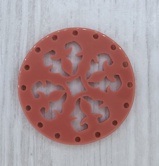 27mm Round Laser Cut Cabochon in Dark Coral